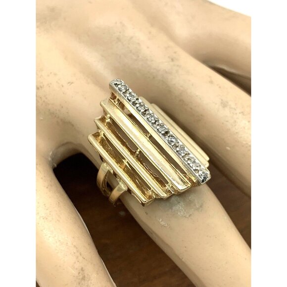 Cocktail Ring Diamond Geometric 14k Yellow Gold Estate Jewelry Women's Size 6 - Picture 8 of 15